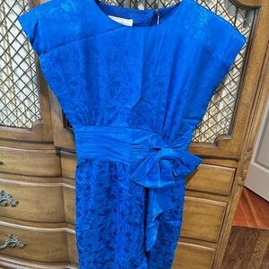 Vintage Silk Blue Dress with Bow Detail